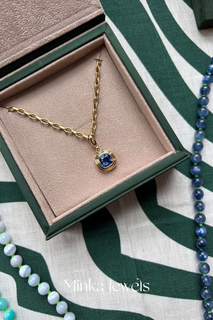Minka Jewels Athena sapphire pendant necklace presented in signature packaging