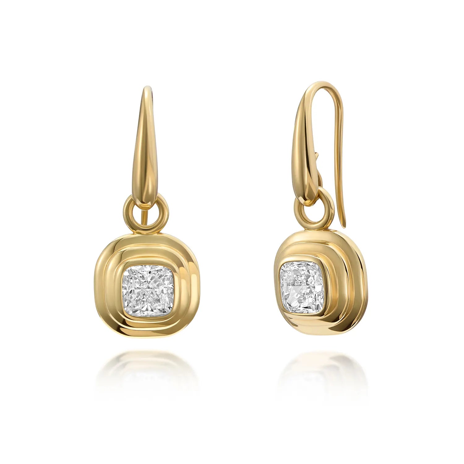 Side view of Athena diamond earrings in 18k yellow gold showing sculptural step detailing inspired by classical Greek architecture