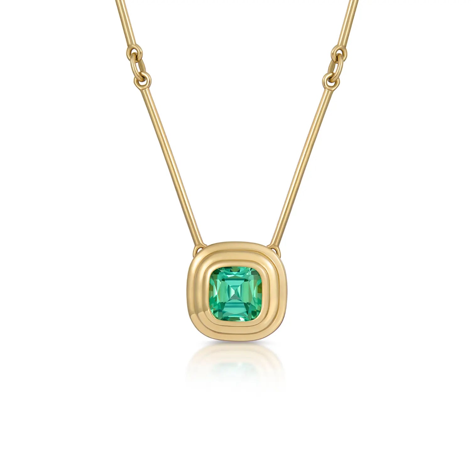Athena 1.75ct green tourmaline necklace in 18k yellow gold featuring cushion-cut pale green tourmaline