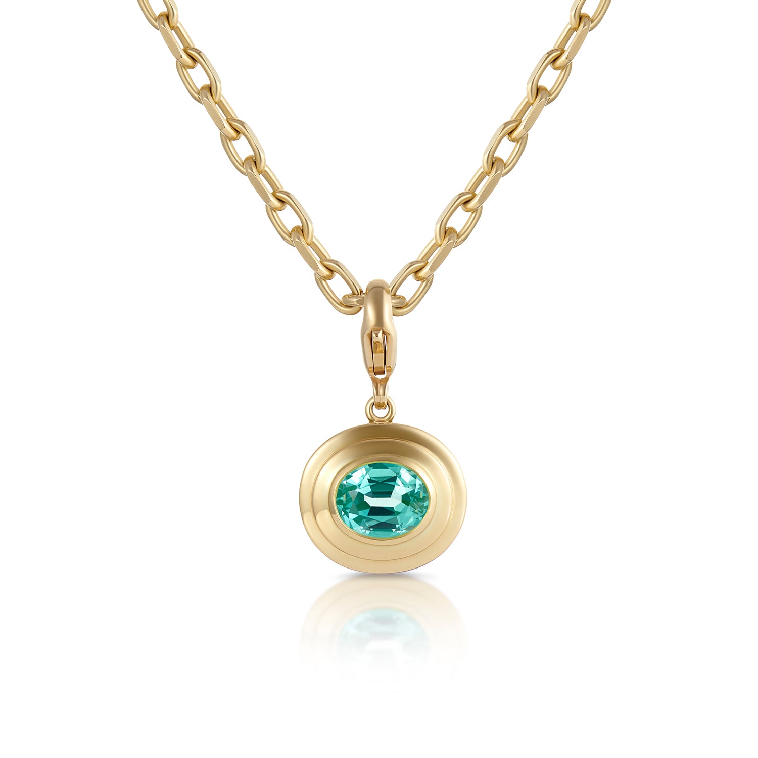 Athena pendant featuring 2.93cts lagoon blue tourmaline on chunky chain necklace on white background
