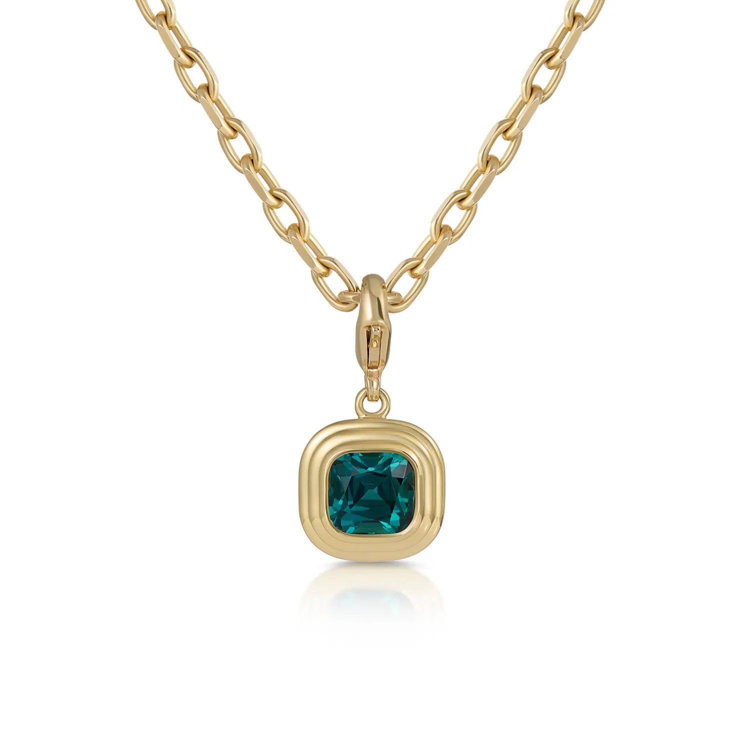 Athena 4.40ct teal green tourmaline necklace in 18k yellow gold featuring square cushion-cut tourmaline pendant