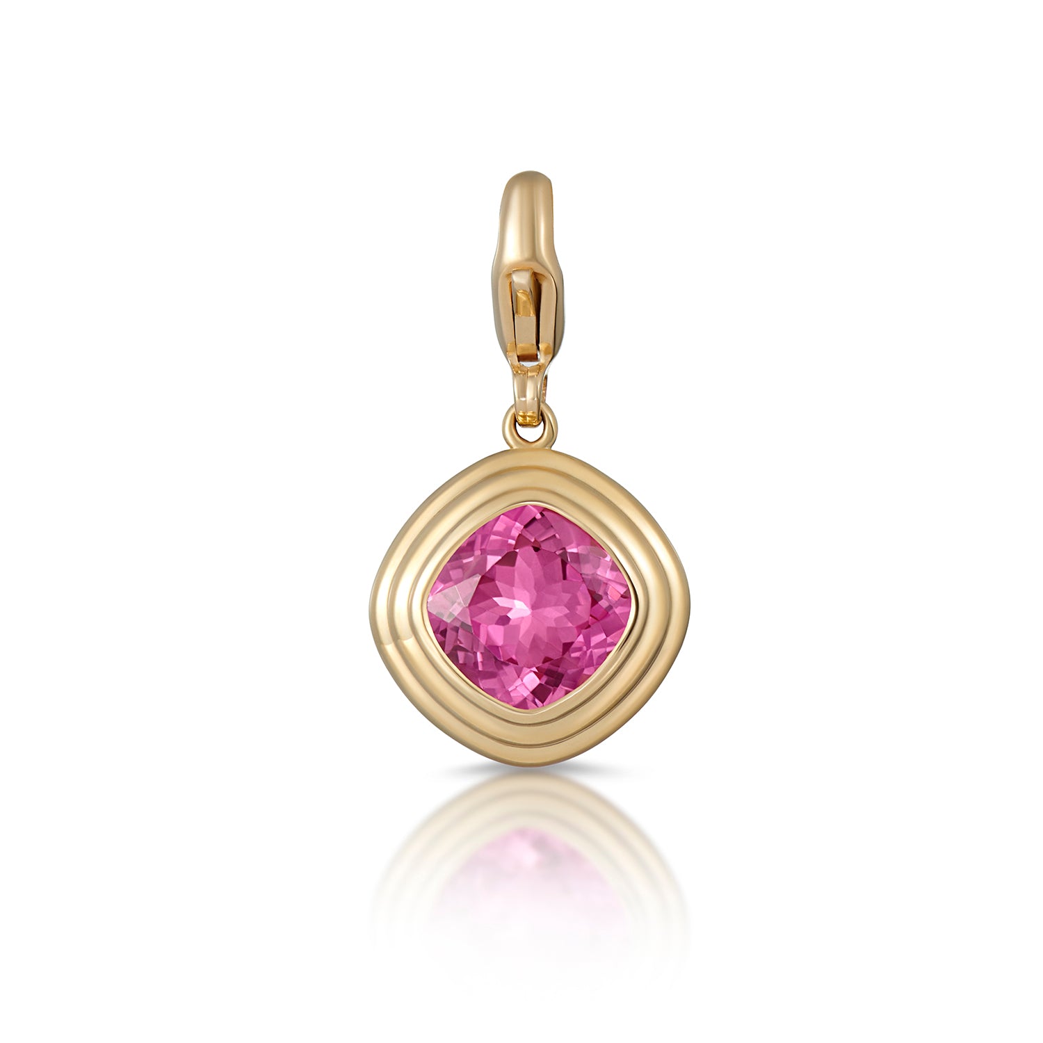 Athena collection bold necklace in 18k yellow gold featuring a 4.50ct cushion-cut pink Tourmaline pendant