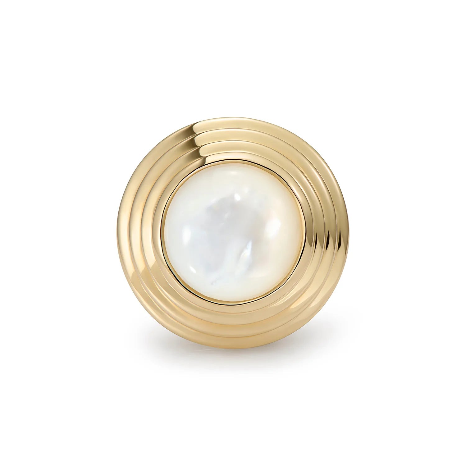Athena large mother of pearl ring in 14k yellow gold featuring luminous iridescent mother of pearl with four-step design