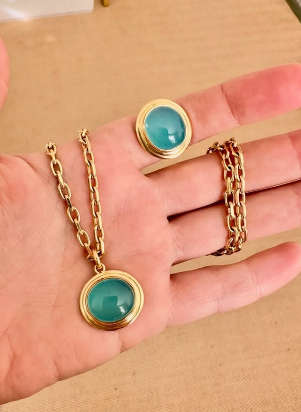 Minka Jewels Athena Sea Blue Chalcedony Pendant with gold chains
