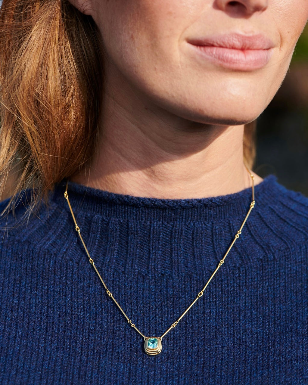 Delaval Knight geometric chunky square Gold with tourmaline gemstone necklace