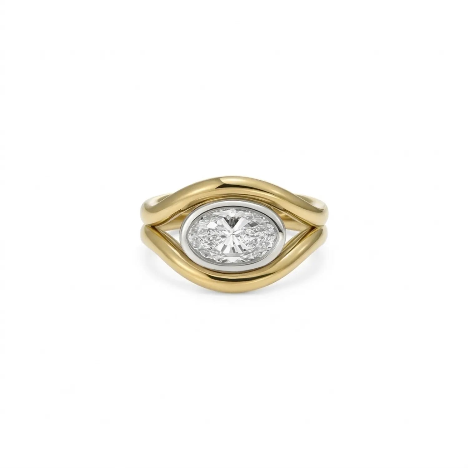 Atlantis 1ct Diamond Mermaid Pinky Ring in yellow and white gold featuring 1ct oval lab-grown white diamond