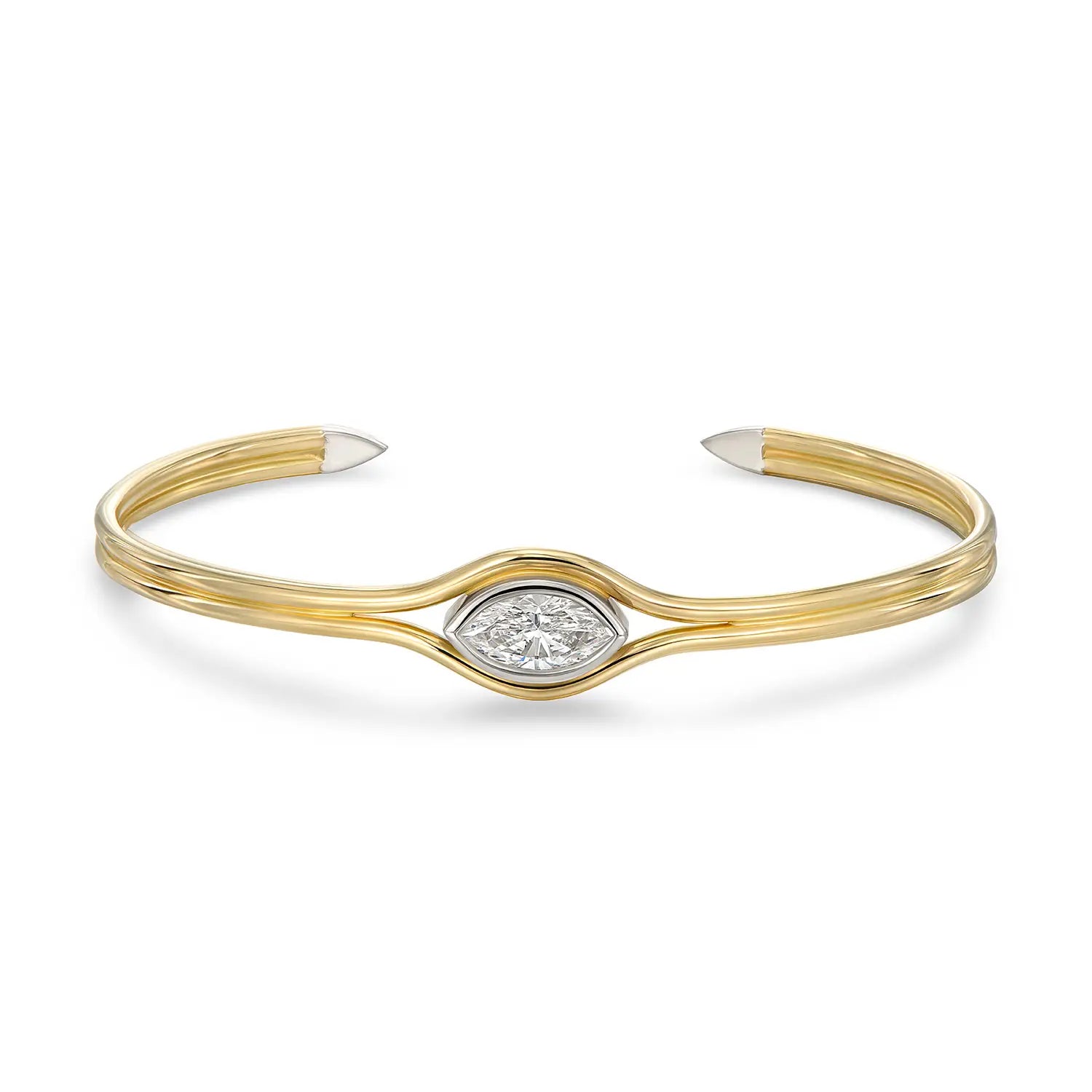 Atlantis 1ct Marquise Diamond Mermaid Bracelet in 18k yellow gold with refined white gold accents and marquise-cut diamond