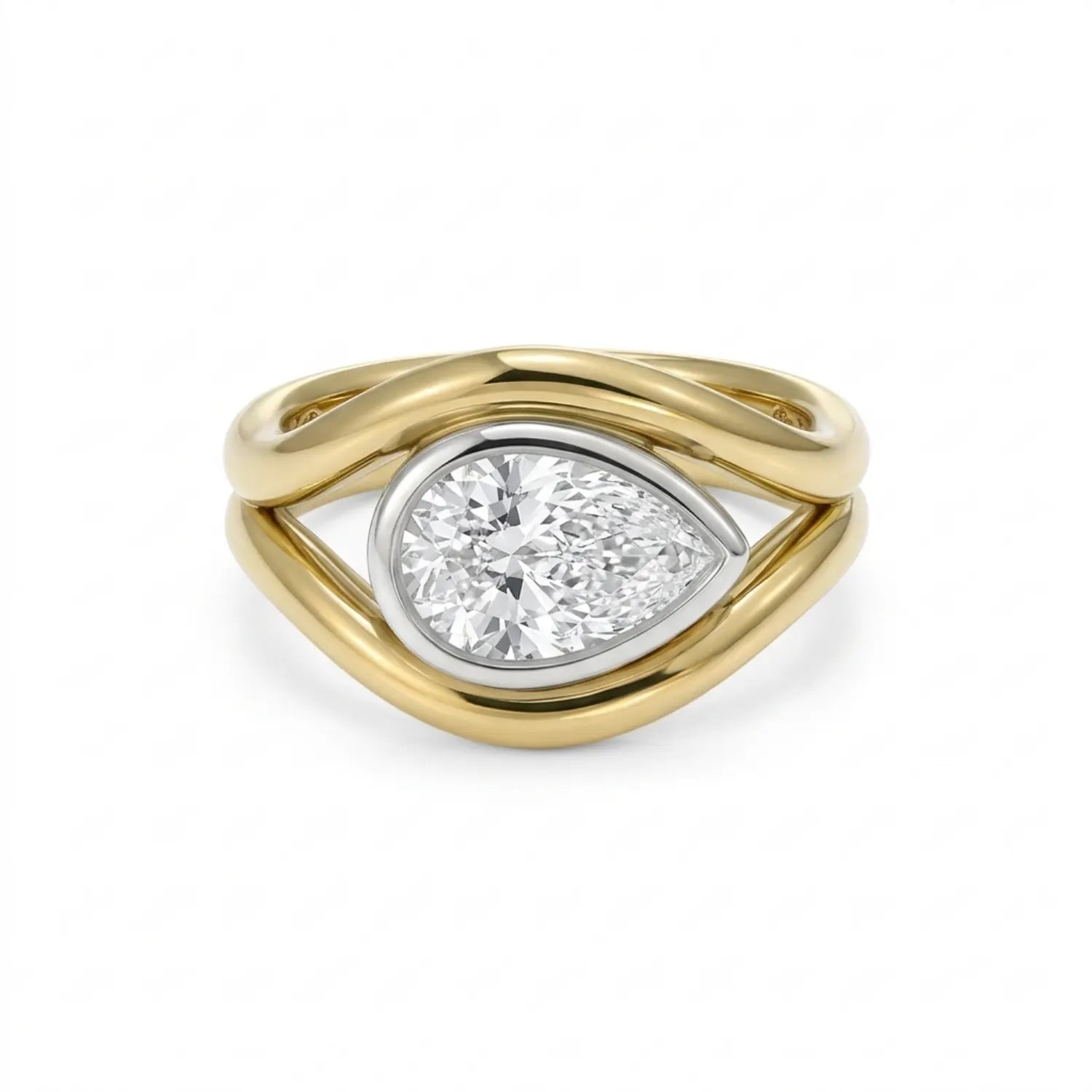 Atlantis 2.02ct Diamond Mermaid Ring in yellow and white gold featuring 2.02ct pear-shaped lab-grown white diamond