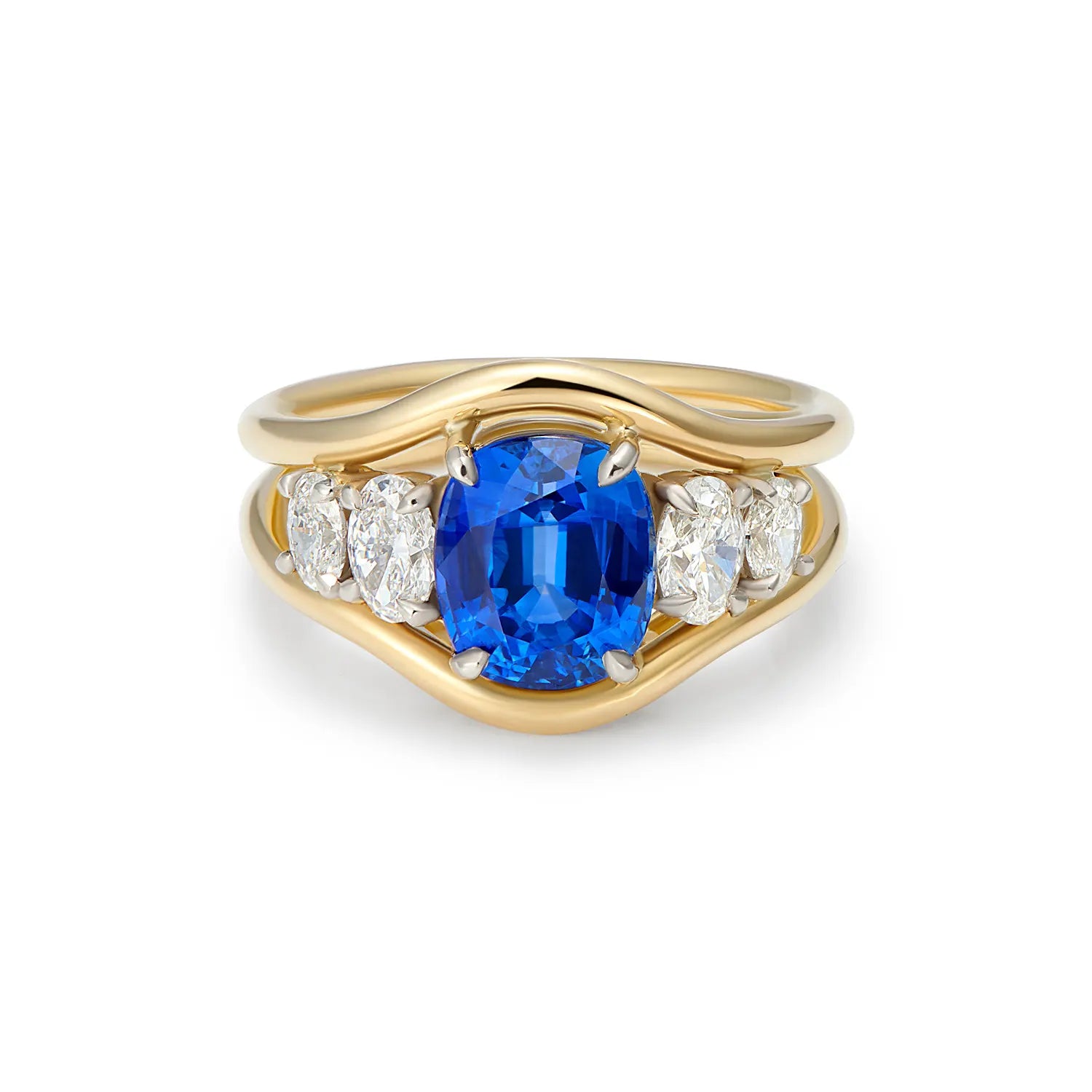 Atlantis 3.04ct sapphire and diamond mermaid ring in 18k yellow gold featuring GIA-certified royal blue sapphire and oval-cut white diamonds