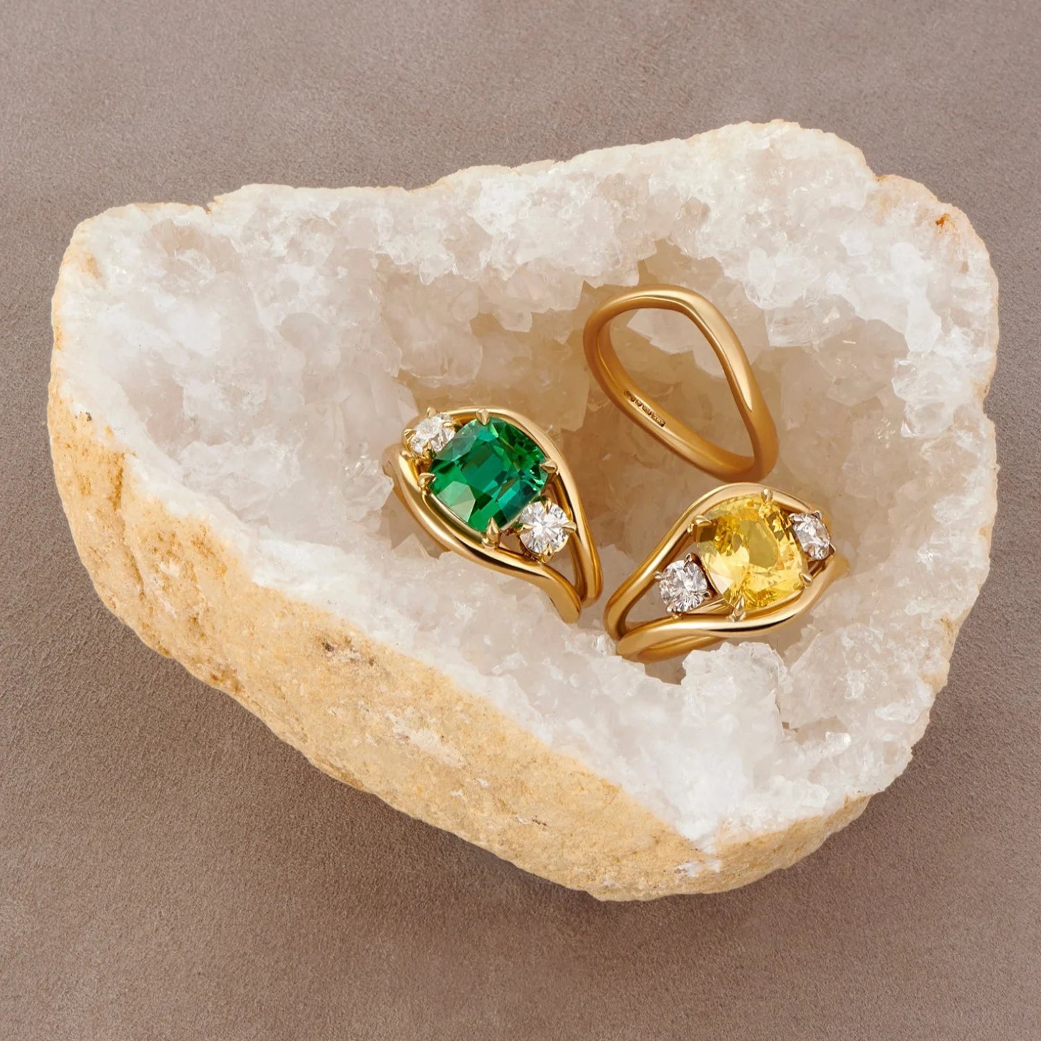 Atlantis collection 18k yellow gold ring featuring 3.93ct tourmaline sapphire and 0.60ct diamonds