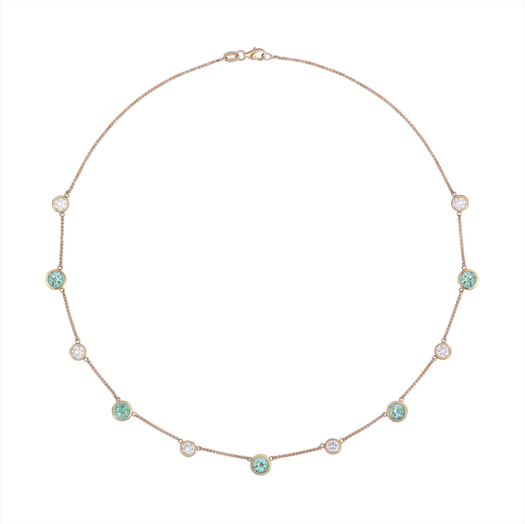 Atlantis Diamond and Tourmaline Necklace in 18k yellow gold with sea green tourmaline and brilliant-cut diamonds by Minka Jewels