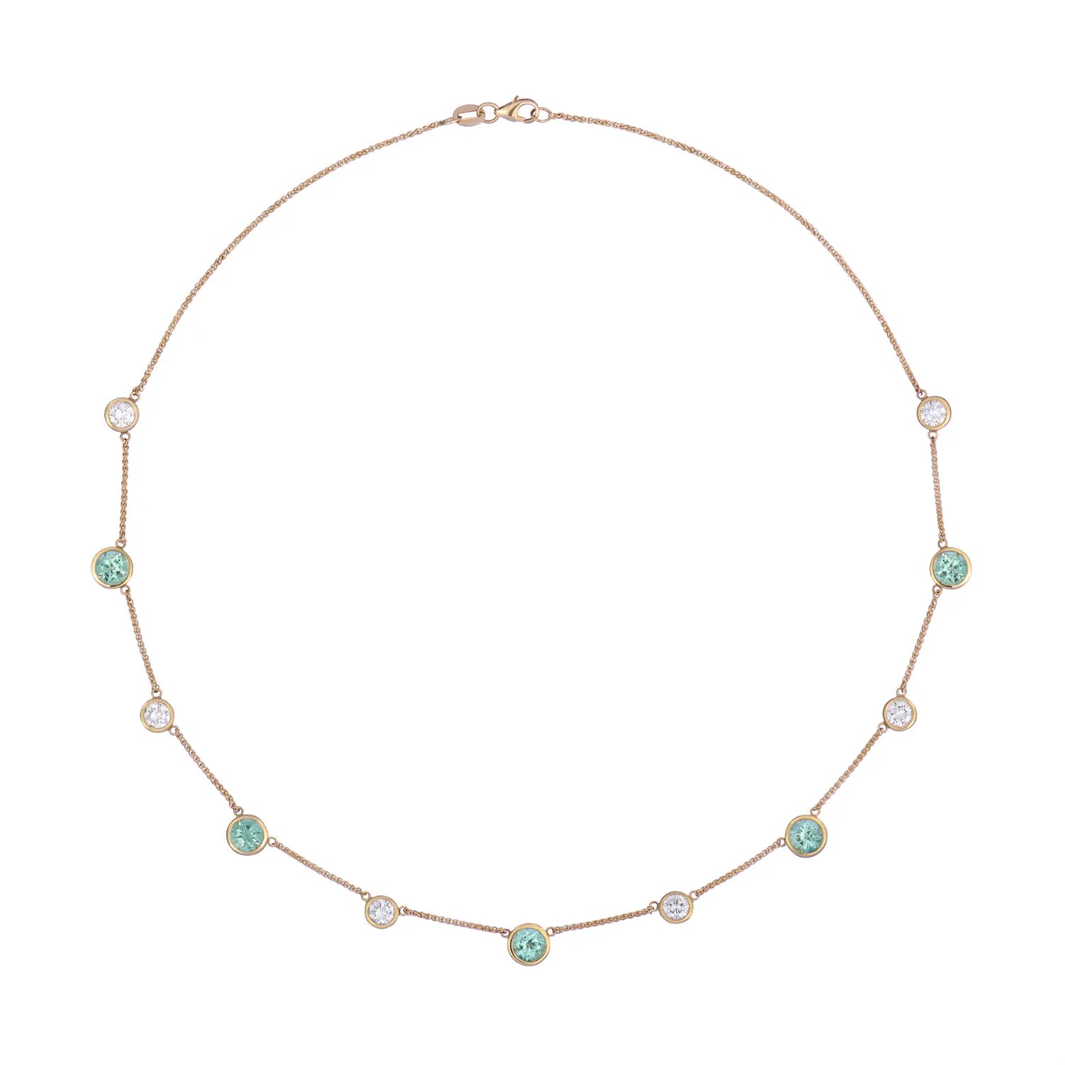 Atlantis Diamond and Tourmaline Necklace in 18k yellow gold with sea green tourmaline and brilliant-cut diamonds by Minka Jewels