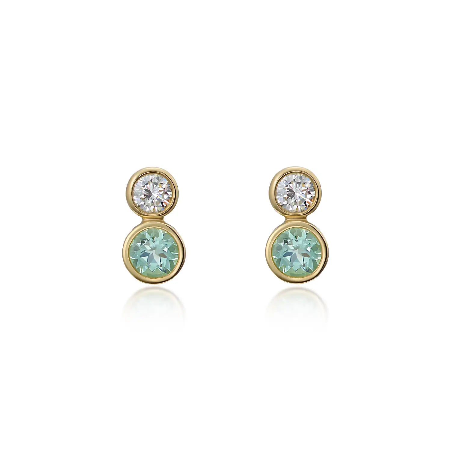 Atlantis Diamond and Tourmaline Stud Earrings in 18k yellow gold featuring 0.50ct total diamonds and 1.39ct sea green tourmaline