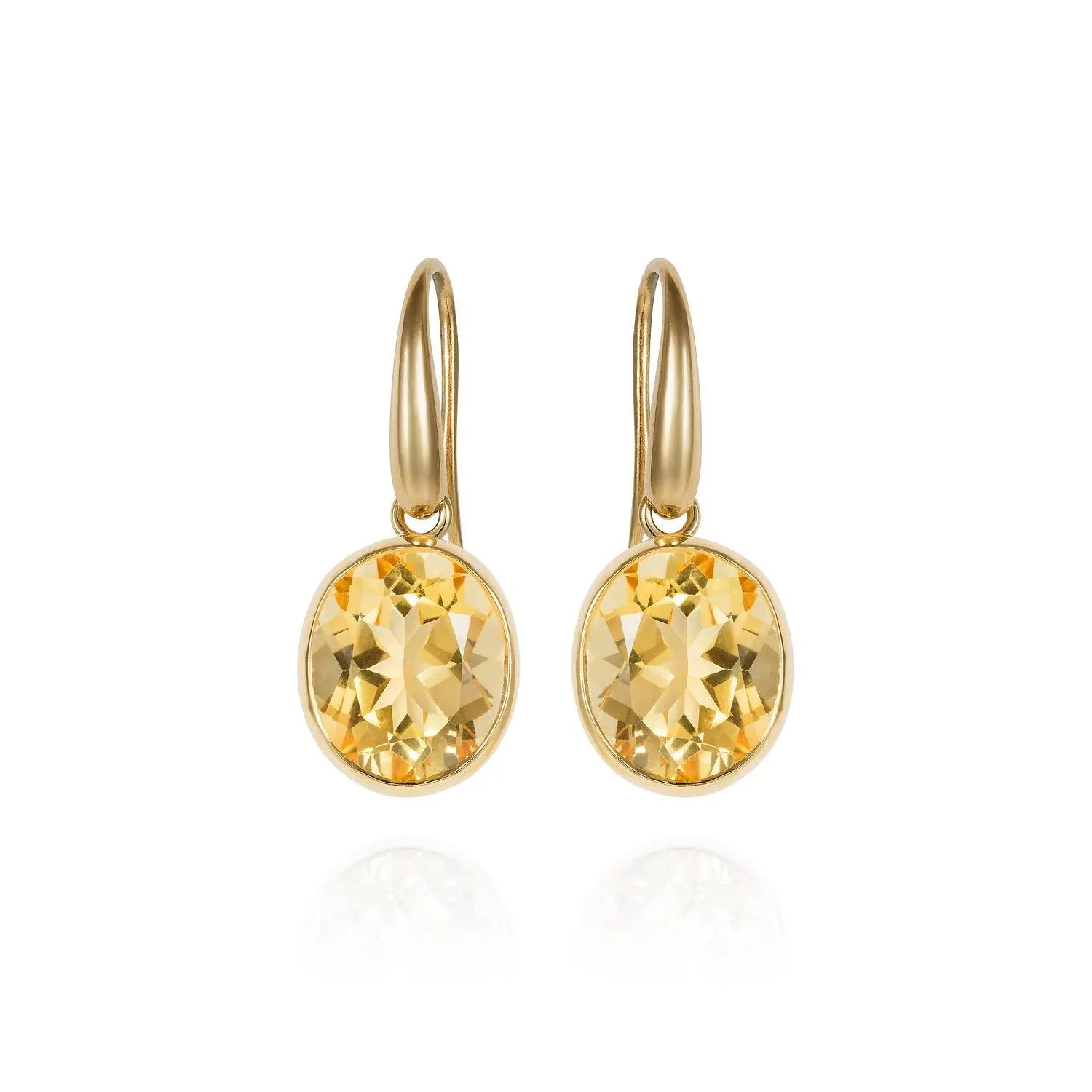 Citrine drop earrings in 18k yellow gold featuring 12 x 10mm honey-coloured citrine gemstones