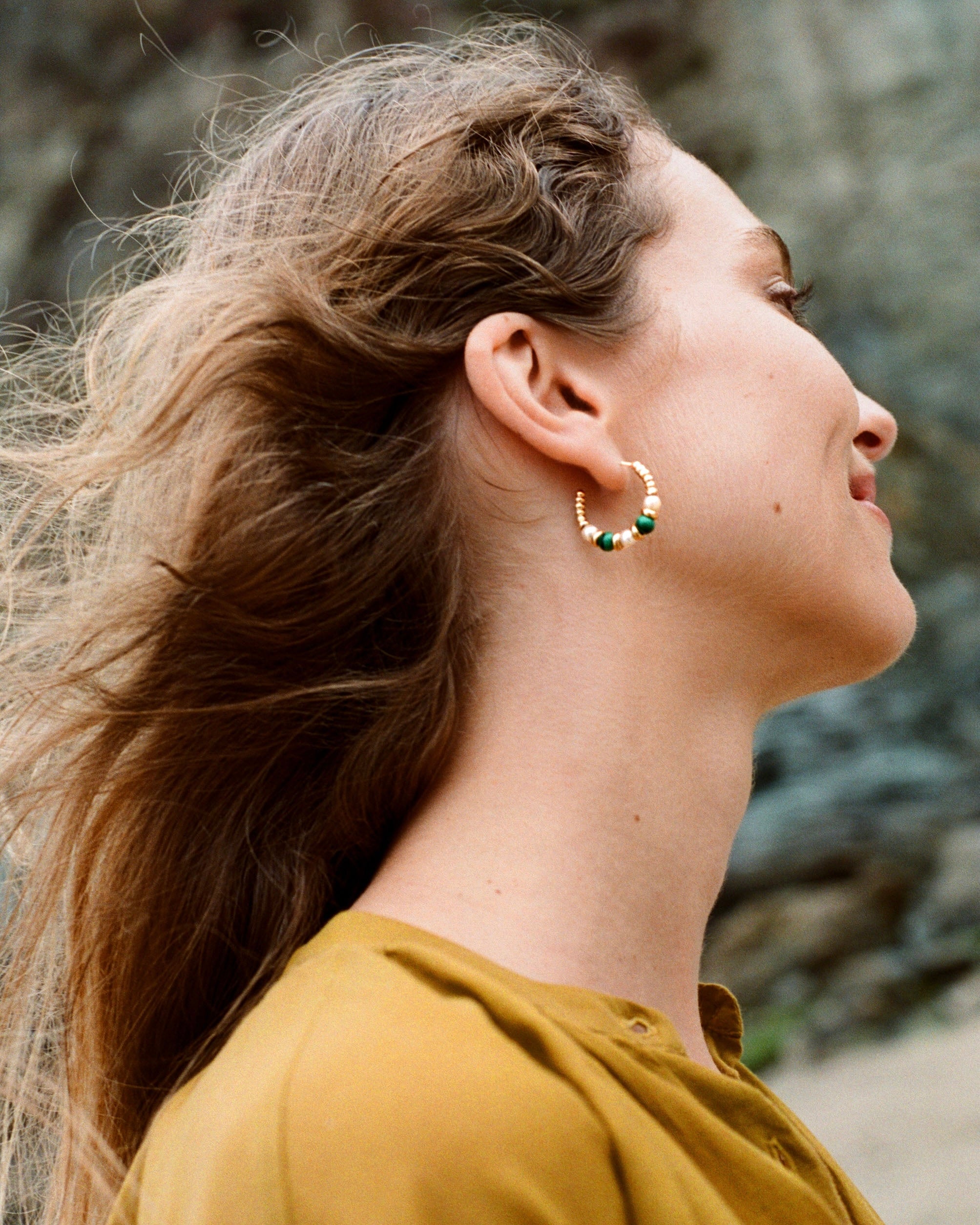 Queensmith Pearl green hoop earrings