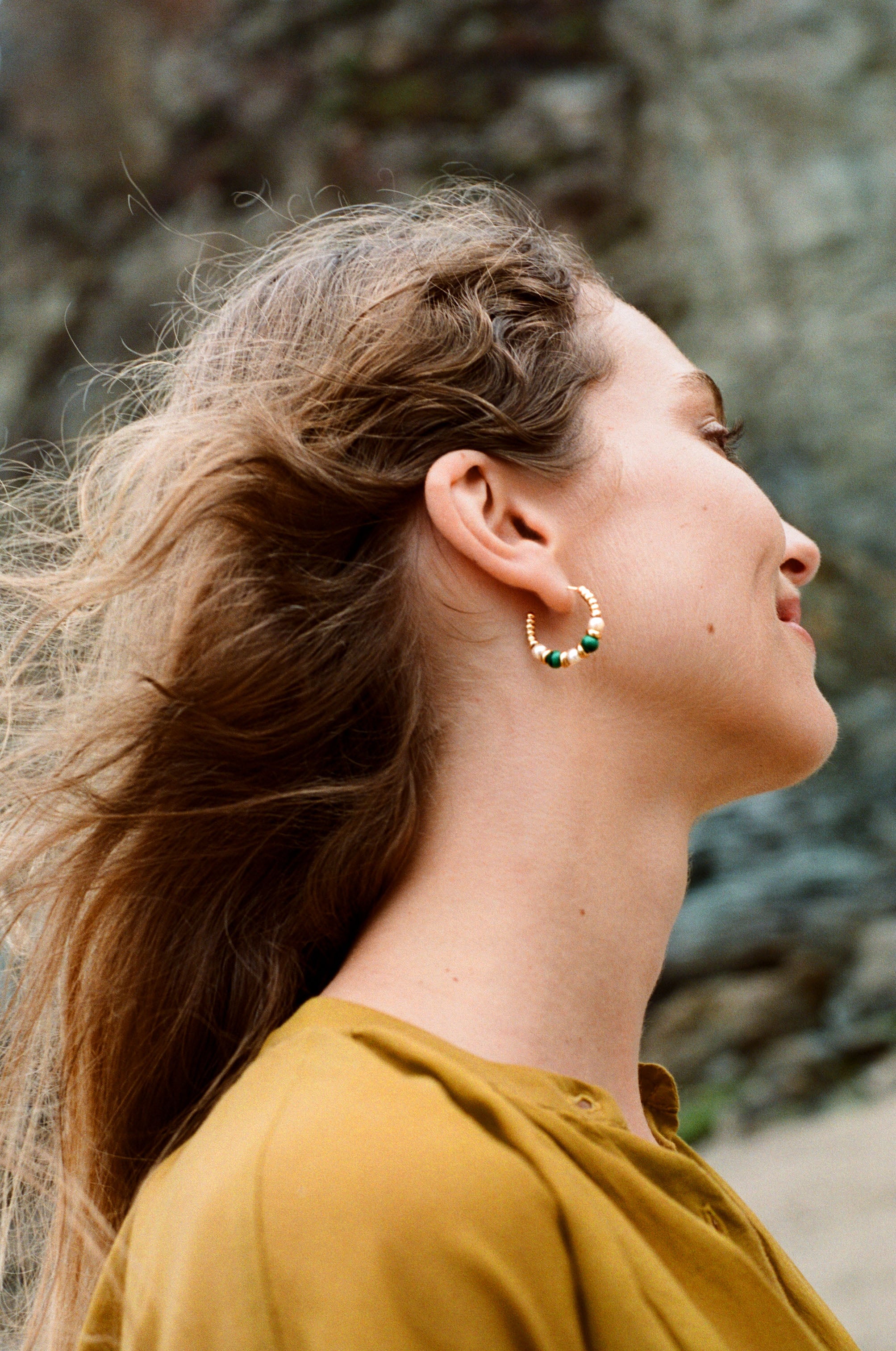 Bear Brooksbank Pearl and Malachite hoop earrings