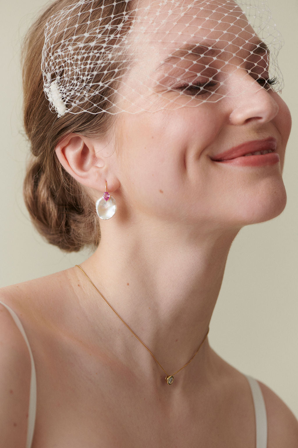 Whitelaw Gold White Keshi Pearl Bridal drop earrings