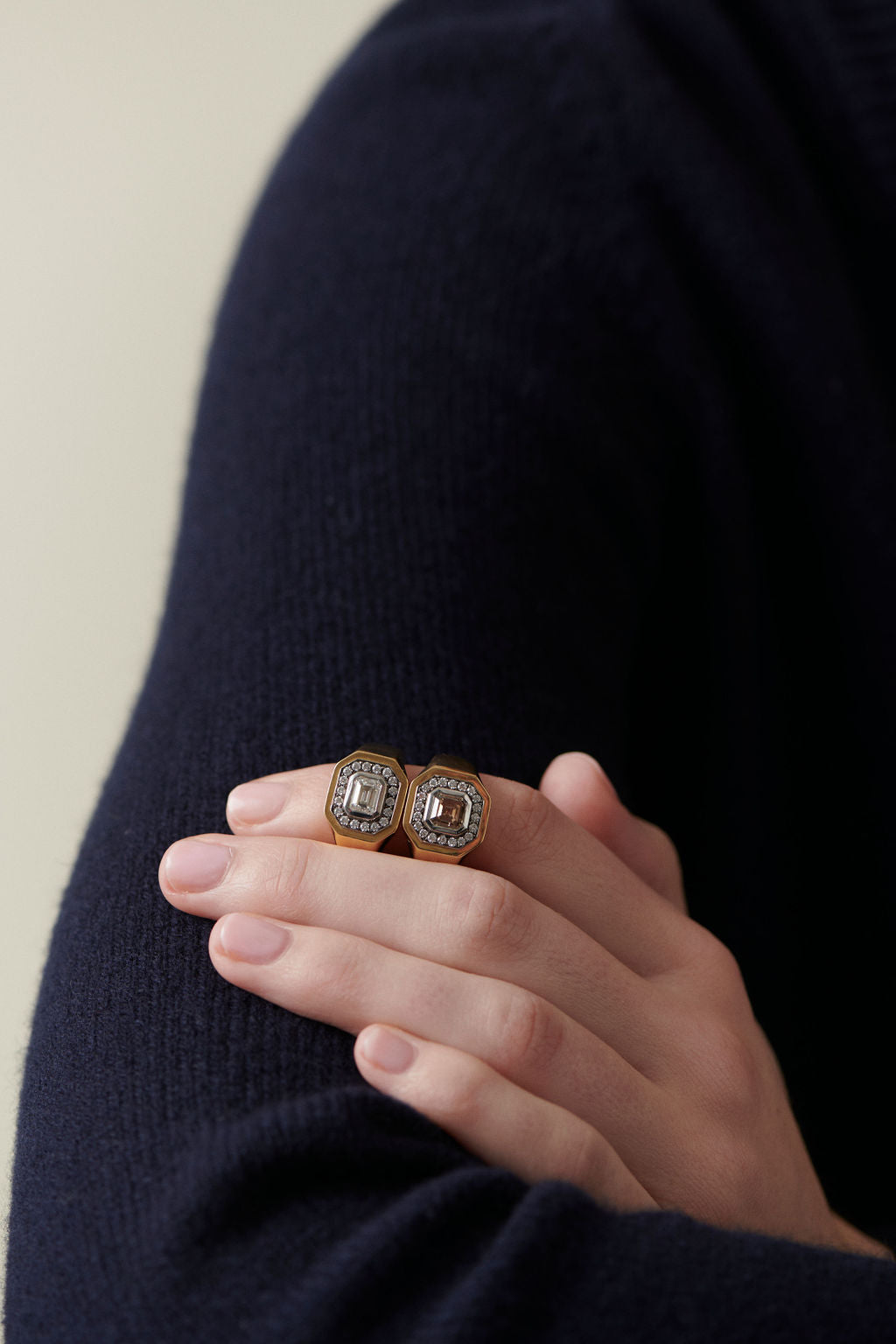 Close-up of hand wearing Berlin Nights 1.41ct white diamond ring