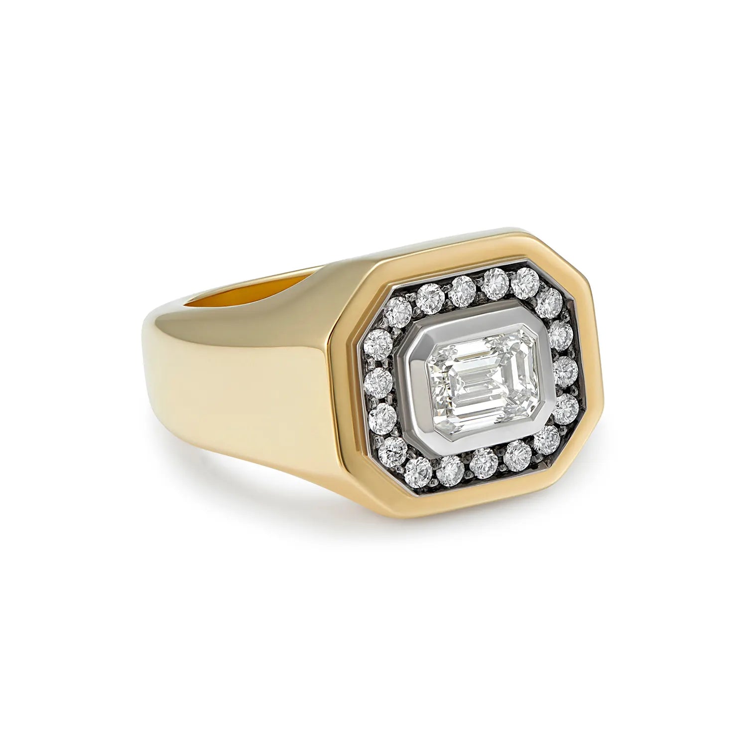 Side view of Berlin Nights White Diamond Ring in 18k yellow gold showing sculptural geometric setting