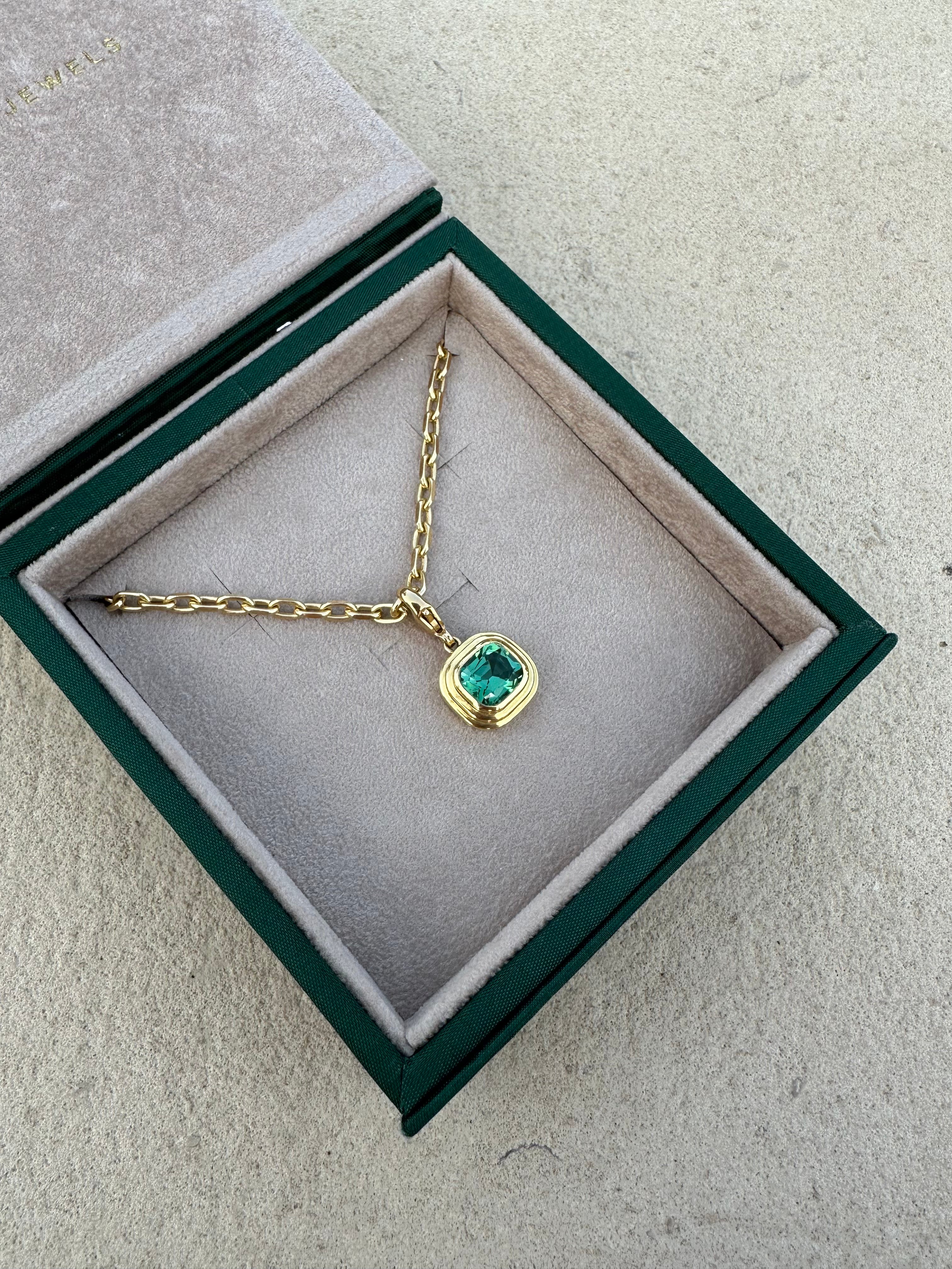 Athena: Green Tourmaline Pendant on our Chunky Chain Necklace