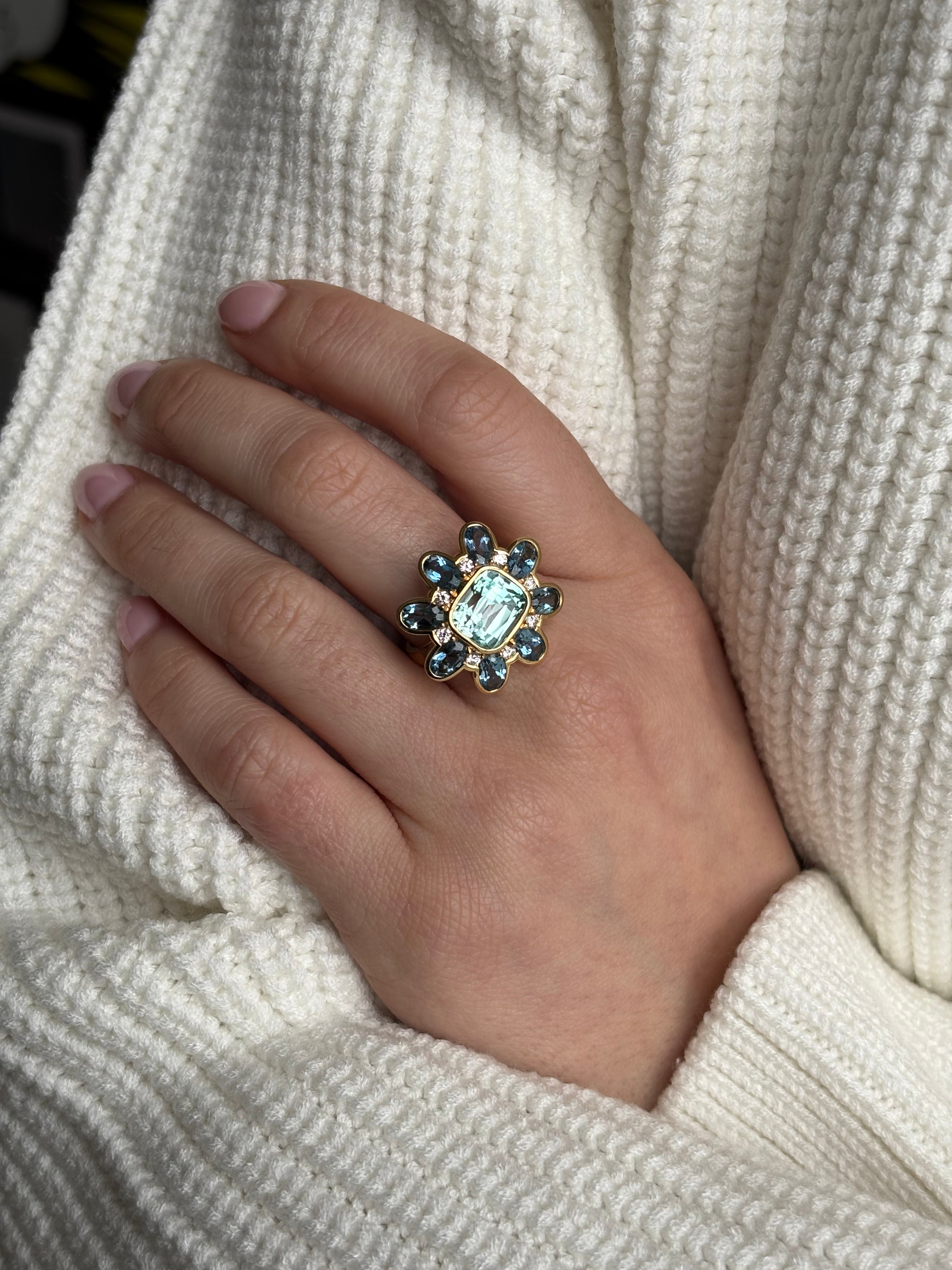 Atlantis: One of a Kind 5.30ct Tourmaline, Aquamarine & Diamond Ring