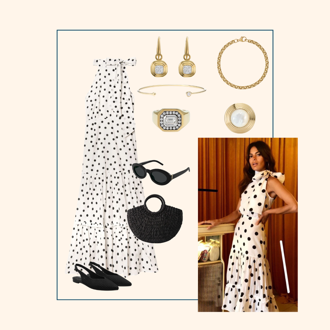 Cassandra Goad fashion collage outfit with diamond gold accessories henley regatta