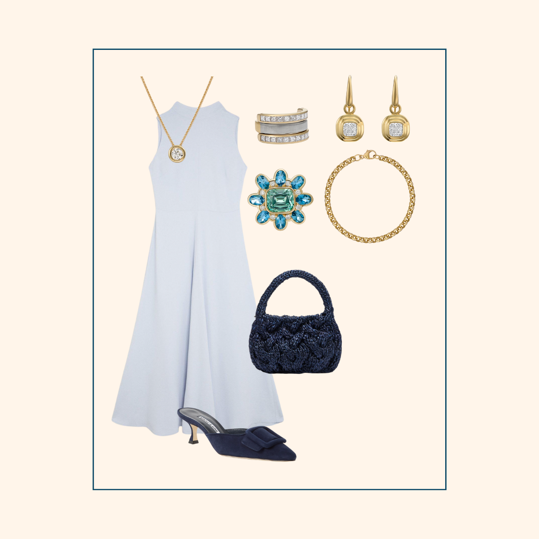 Cassandra Goad fashion collage outfit with diamond gold accessories henley regatta