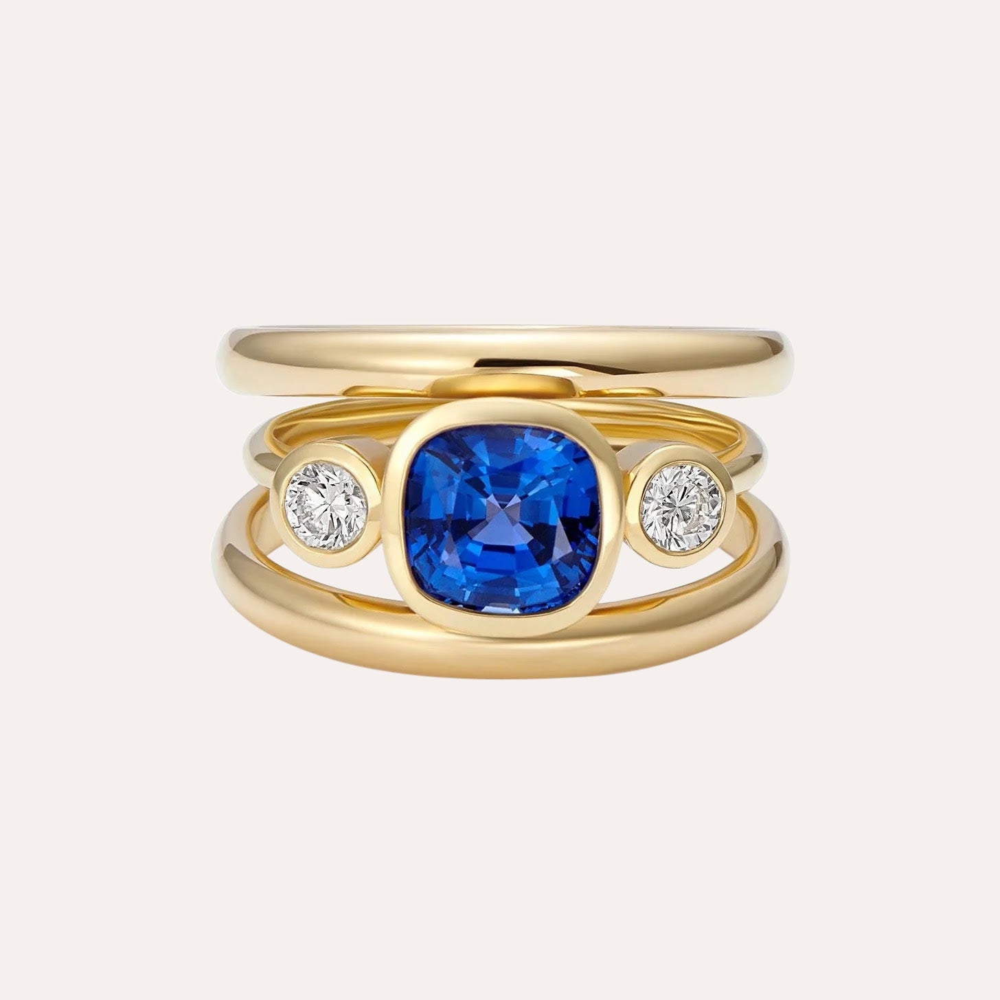 Serena Ansell Gold Blue Sapphire Gemstone with Diamond Ring