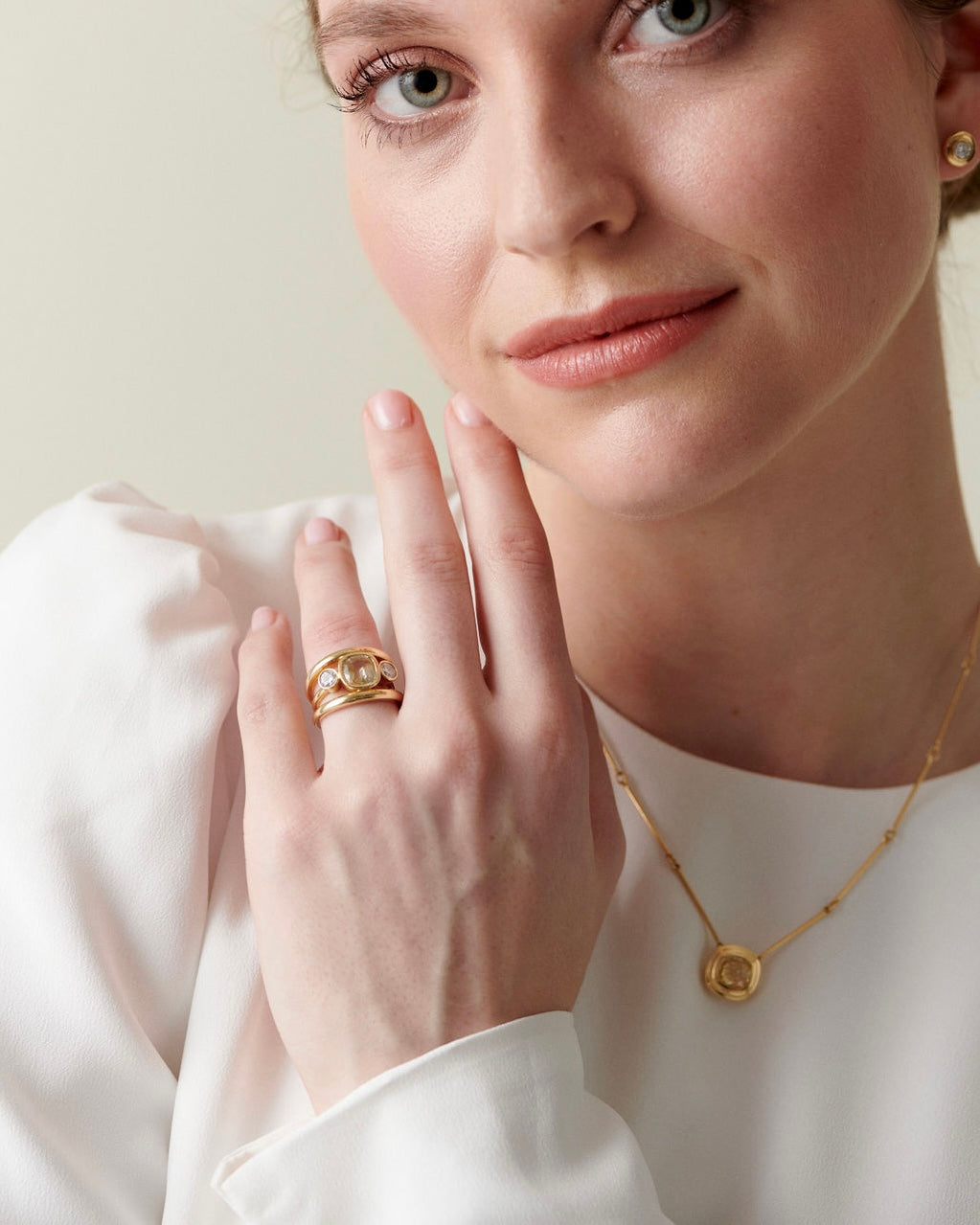 Whitelaw Gold Yellow & Blue Sapphire Gemstone with Diamonds Gold Rings