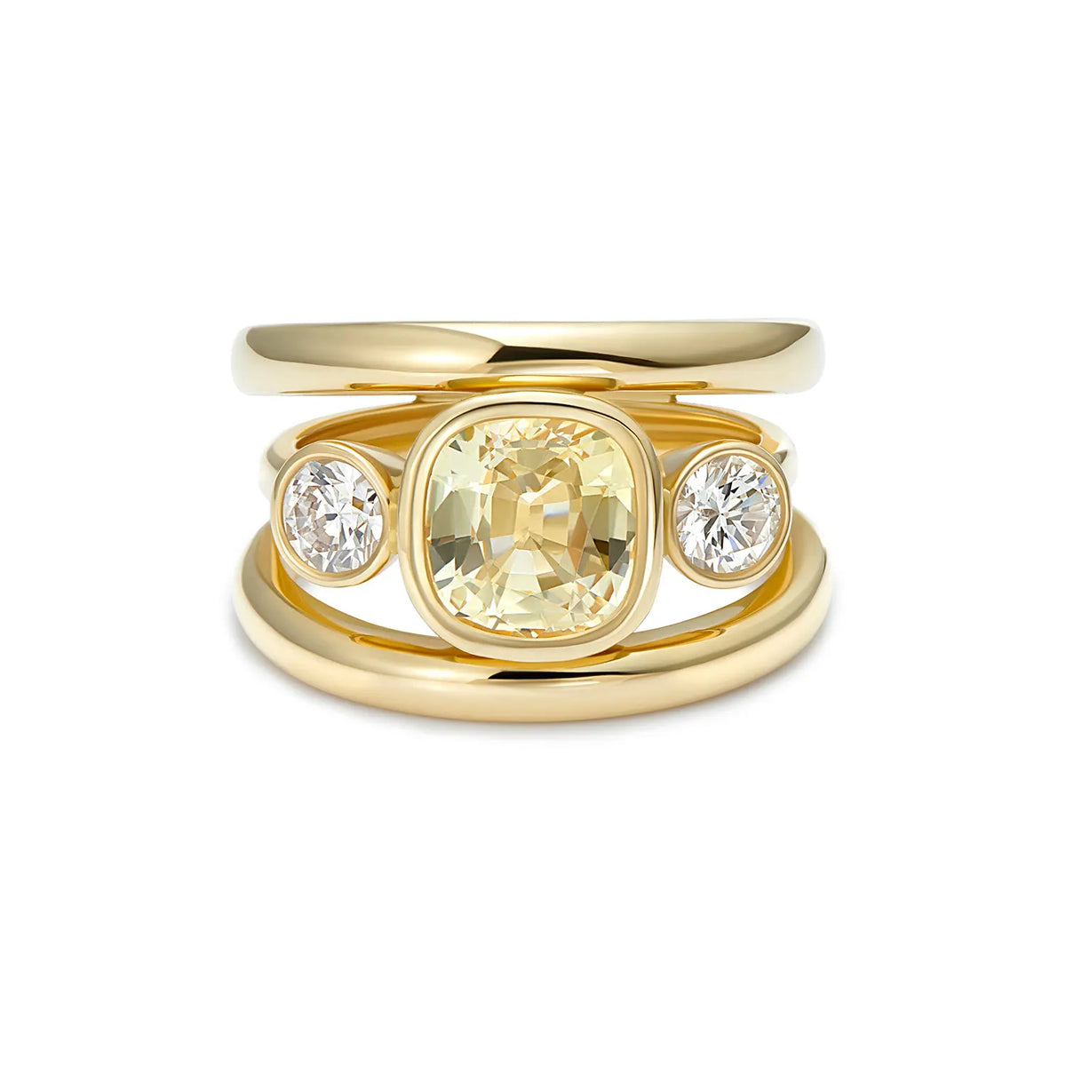 Three Band Sri Lankan Yellow Sapphire and Diamond Ring | Minka Jewels