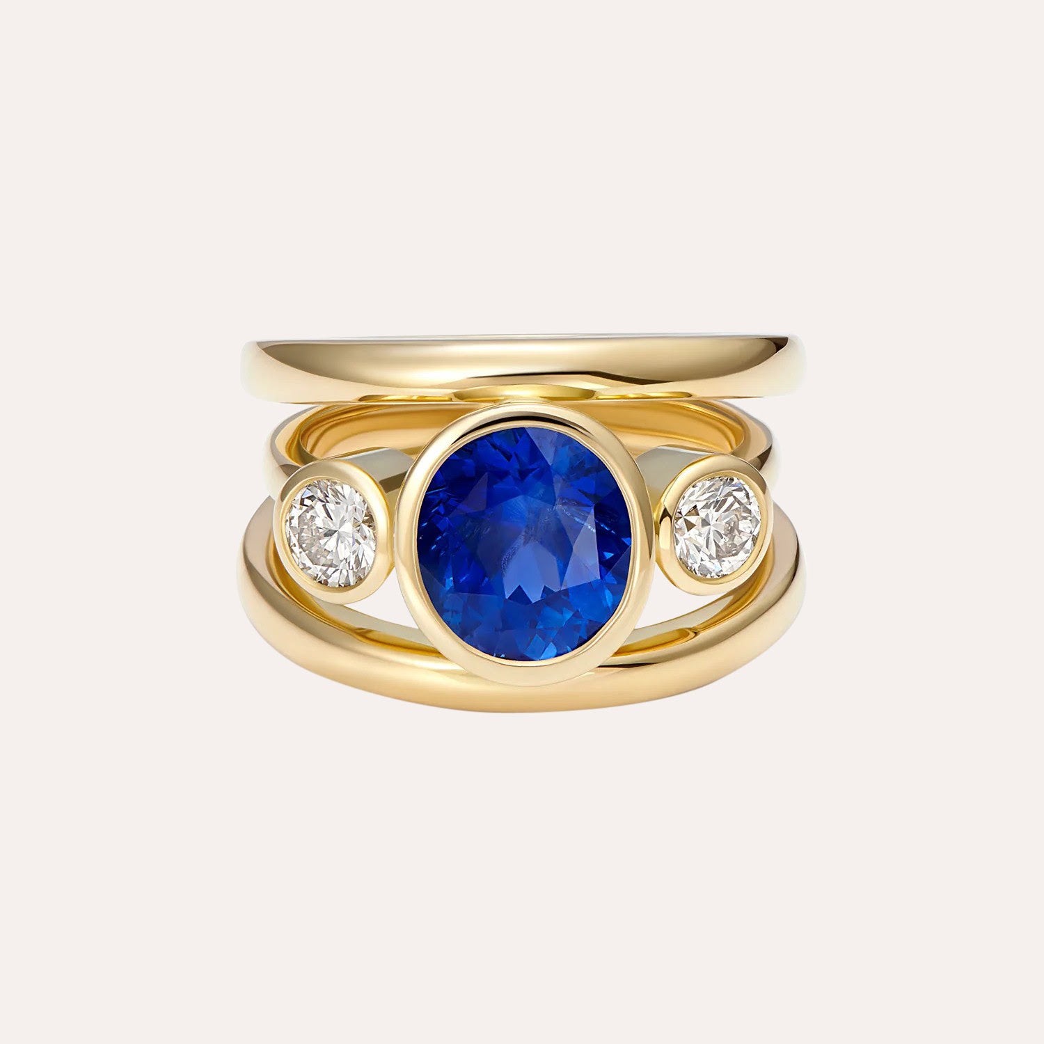 Serena Ansell Gold Blue Sapphire Gemstone with Diamond Ring