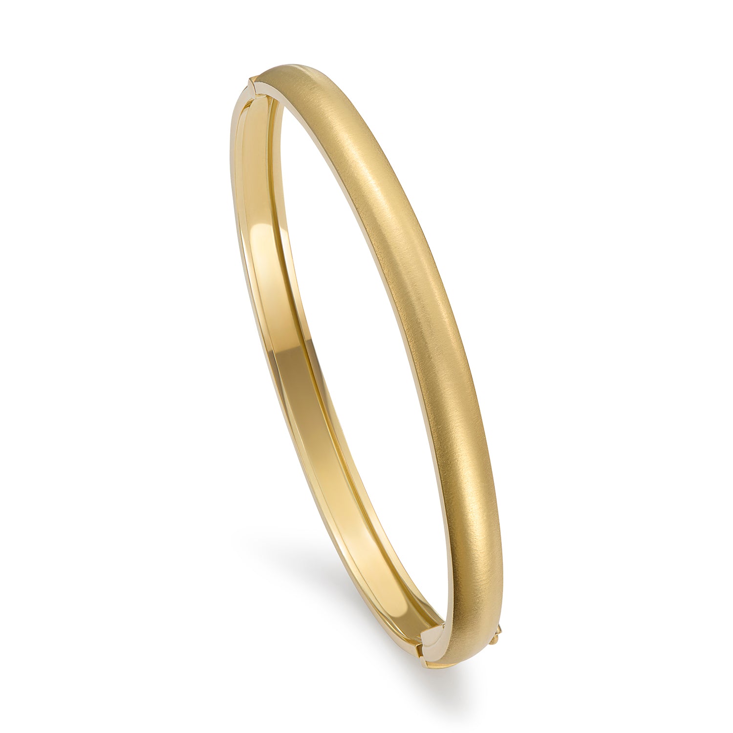 Side view of brushed finish on 18k yellow gold bracelet from Minka Jewels