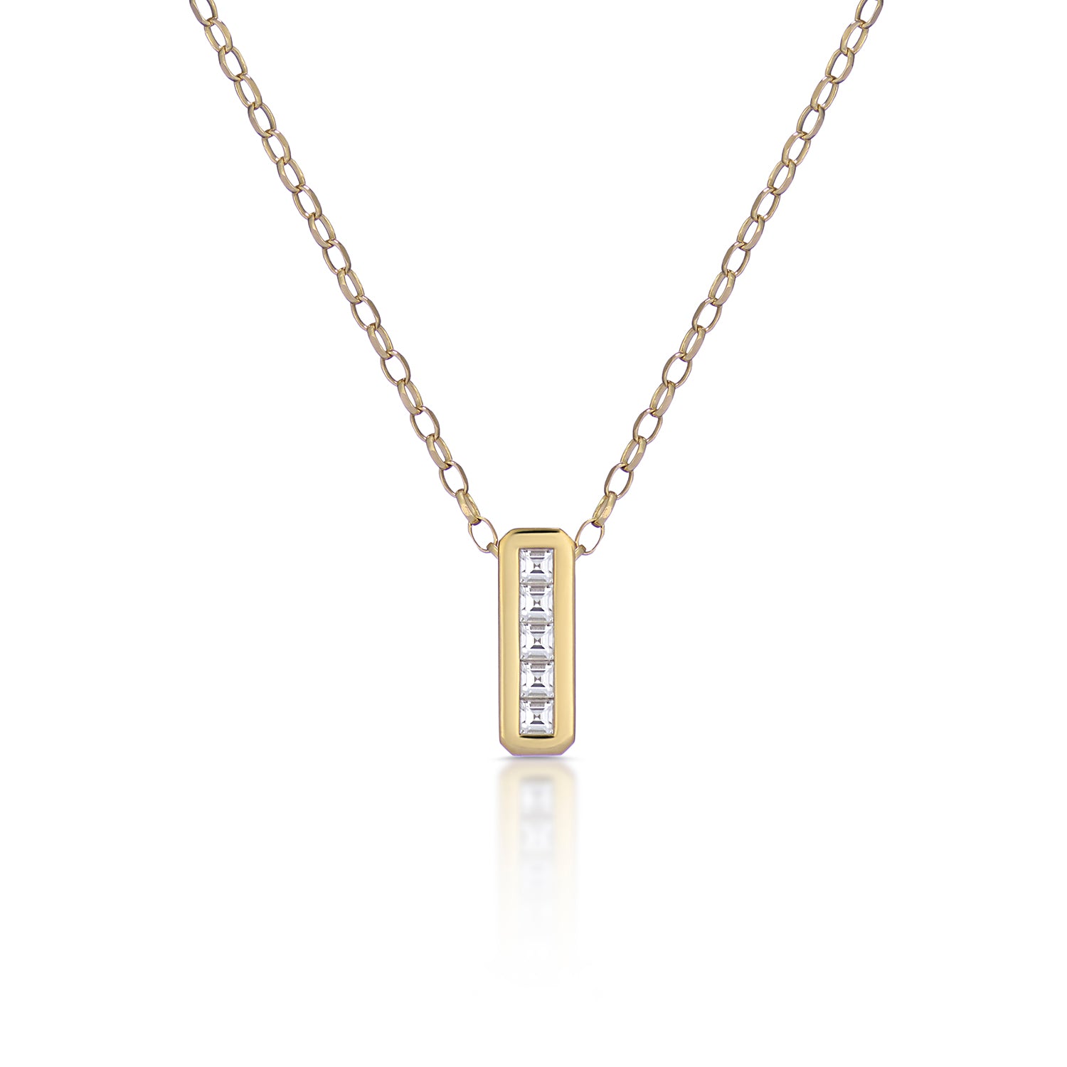Ley Line Glastonbury Set Diamond Necklace in 18k yellow gold with five carré-cut diamonds by Minka Jewels