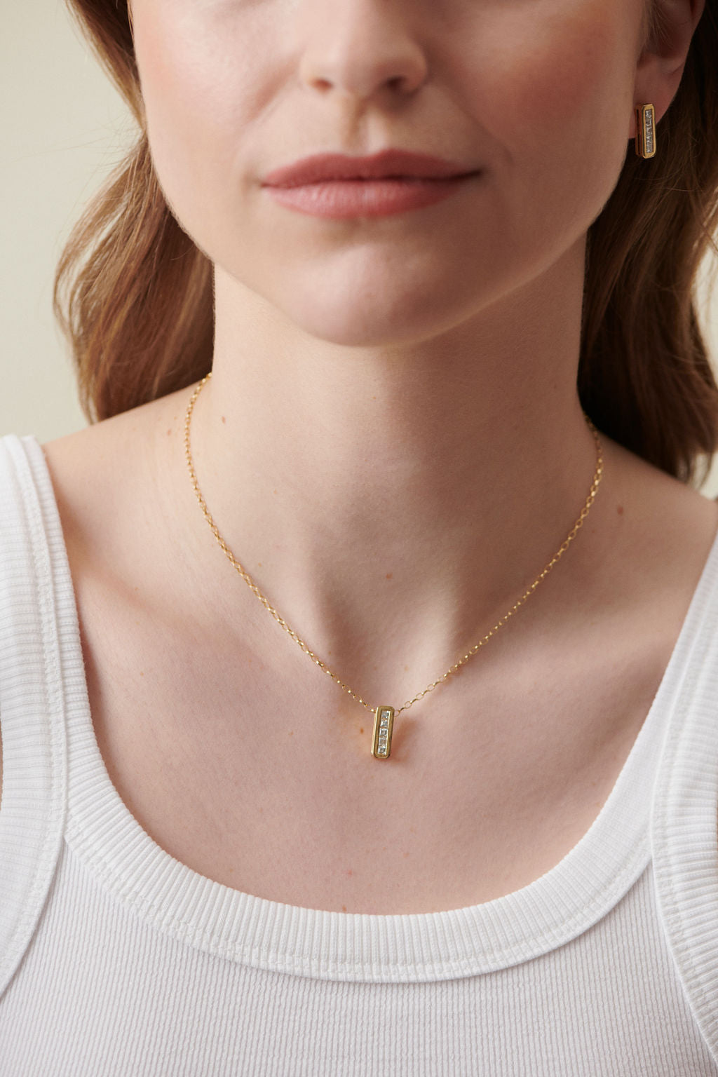 Model wearing Minka Jewels Ley Line Glastonbury Set Diamond Necklace