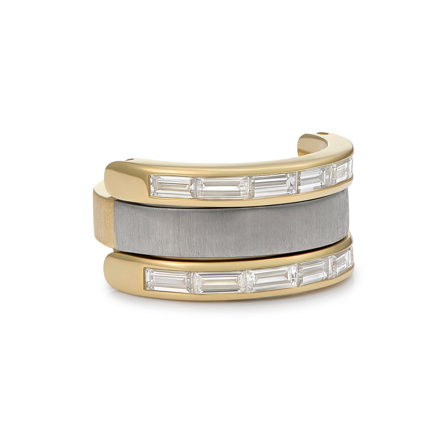 Side detail of Minka Jewels Ley Line Avebury Ring showing brushed gold finish and diamond hinge design