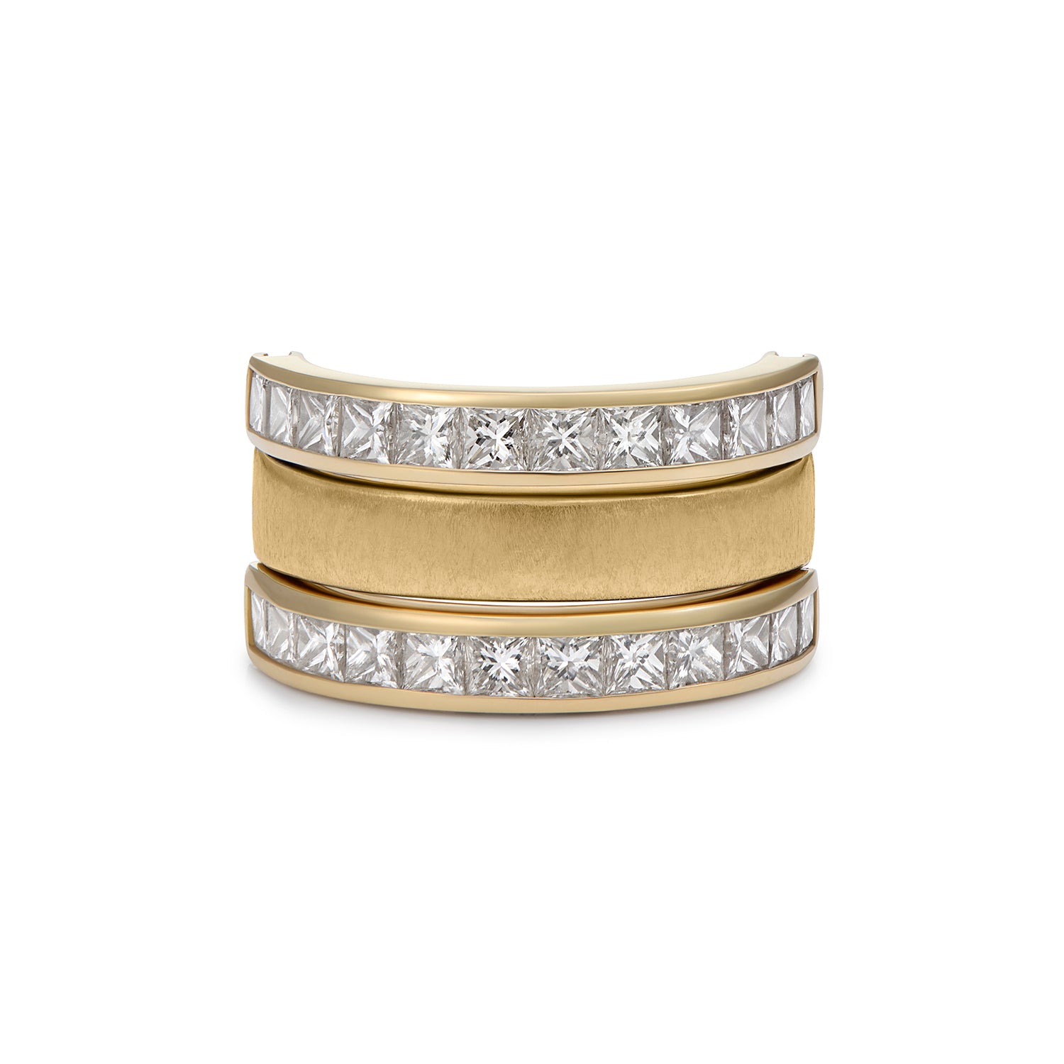 Ley Line Avebury Diamond Hinge Ring in 18k yellow and white gold with 24 princess-cut diamonds by Minka Jewels