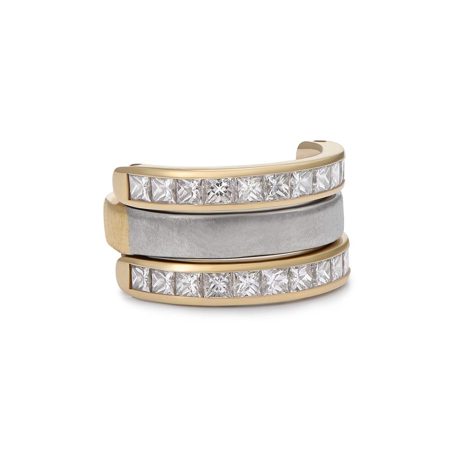 Detail of Minka Jewels Ley Line Avebury Ring with brushed gold finish and diamond hinge design