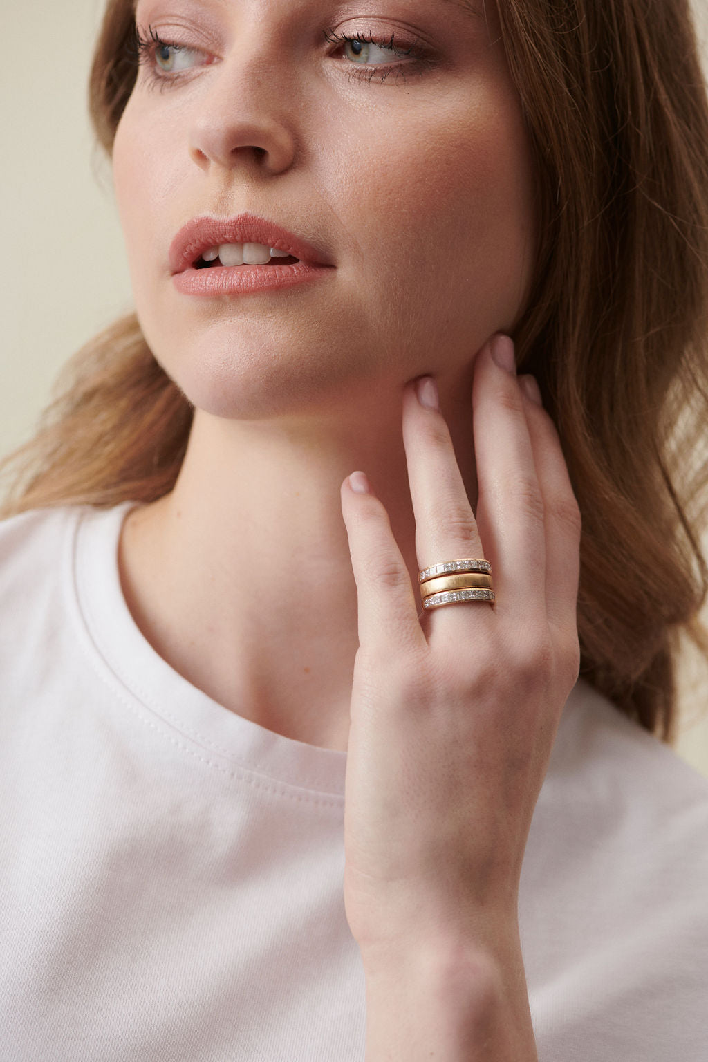 Model wearing Minka Jewels Ley Line Avebury Diamond Hinge Ring