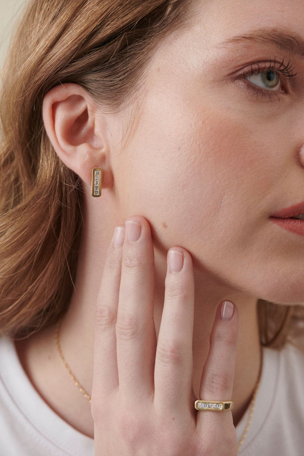 Minka Jewels Ley Line Diamond Pinky Ring in 18k yellow gold styled with other Ley Line jewelry collection