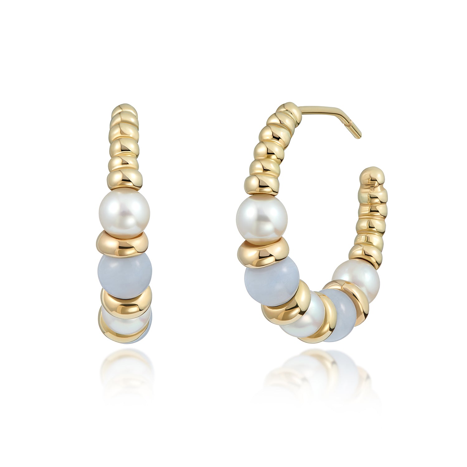 Freshwater pearl and white shops chalcedony gemstone gold hoop earrings