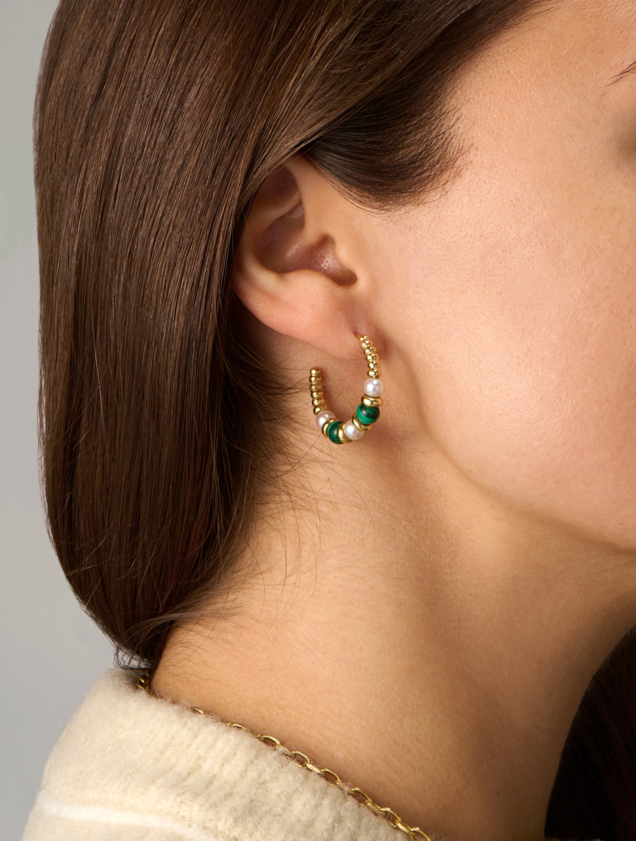 Atlantis: Malachite & Pearl Hoop Earrings