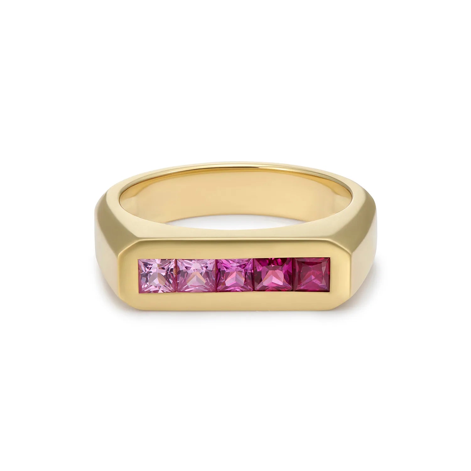 Ley Lines Pink Ombre Sapphire Ring, 18k gold with five square-cut pink sapphires in ombre gradient