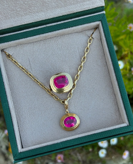 Athena: 3.75ct Oval Pink Tourmaline Pendant on our Chunky Chain Necklace