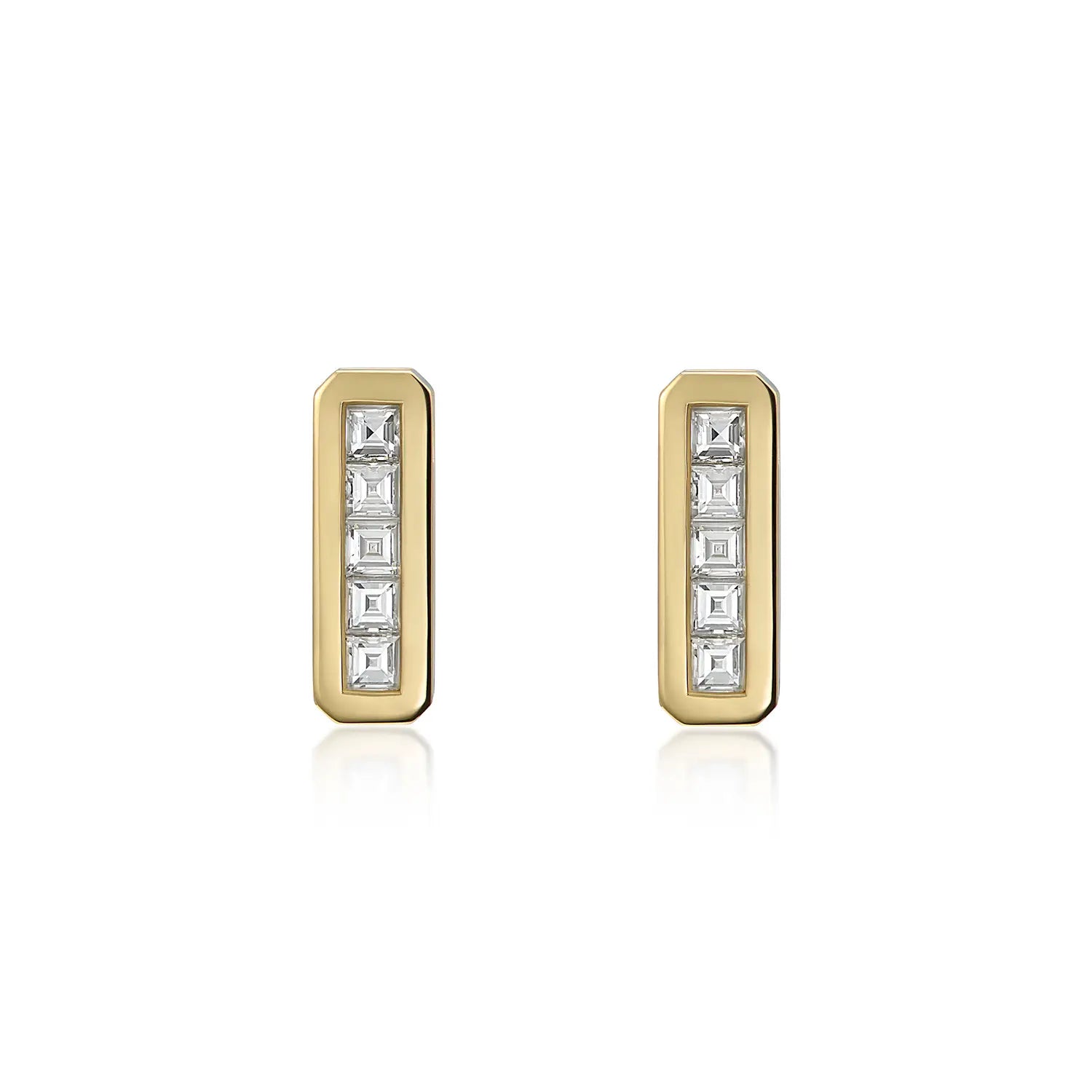 Ley Lines Glastonbury Diamond earrings in 18k yellow gold featuring five carré-cut diamonds totaling 1.00ct with timeless sparkle