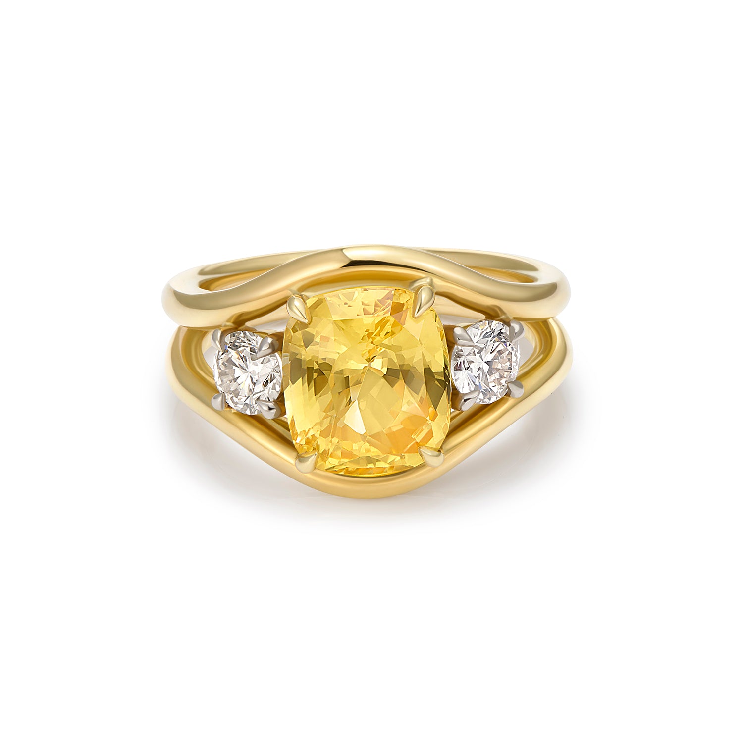 Mermaid collection ring in 18k yellow gold featuring a 3.93ct untreated yellow sapphire with and 0.60ct white ddiamonds