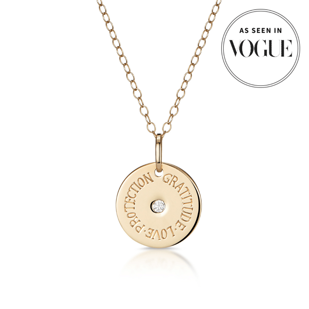 Mantra: Gratitude, Love, Protection - Gold & Diamond Necklace - Minka Jewels