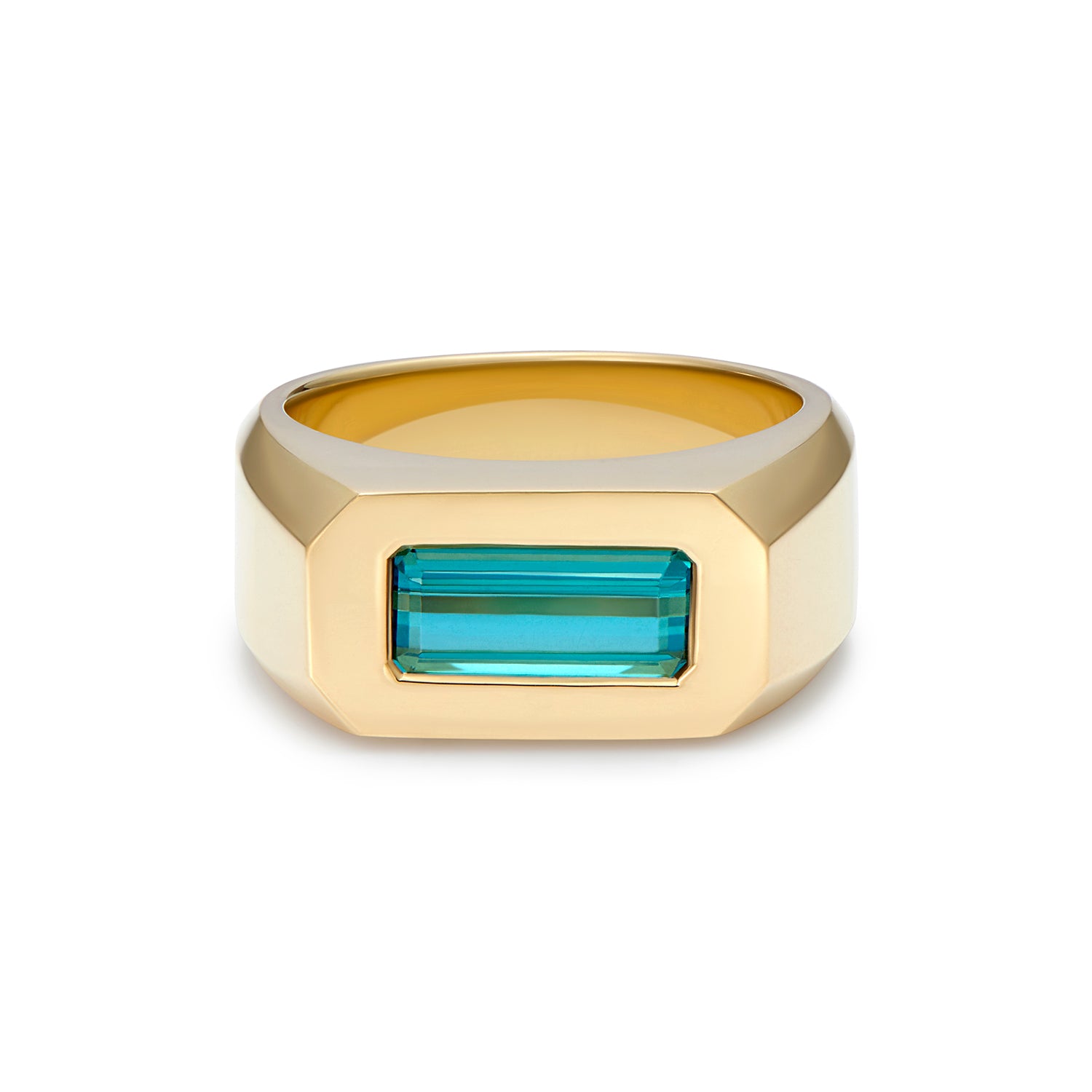 Berlin Teal Tourmaline Gypsy Ring in solid 18k yellow gold by Minka Jewels