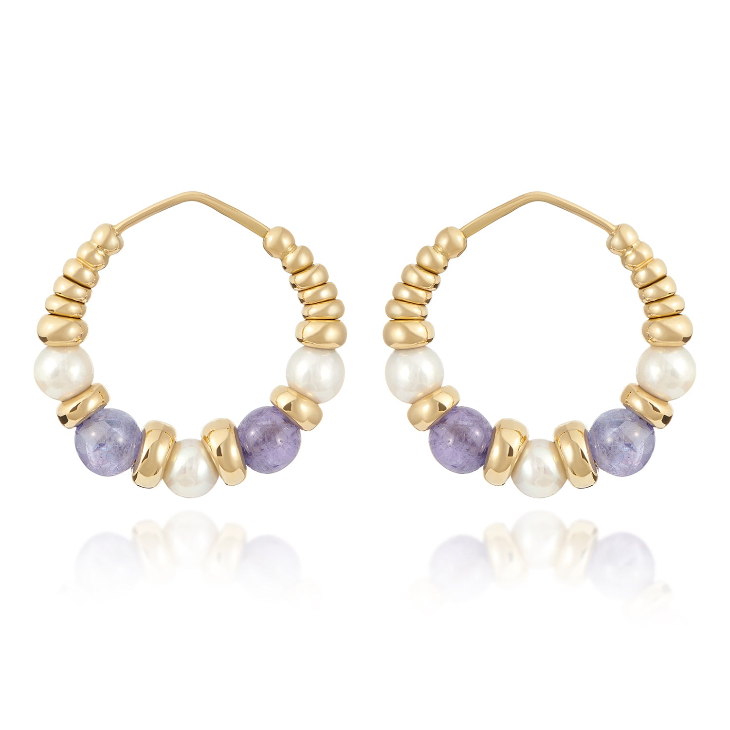 Mermaid: Tanzanite & Pearl Hoop Earrings - Minka Jewels