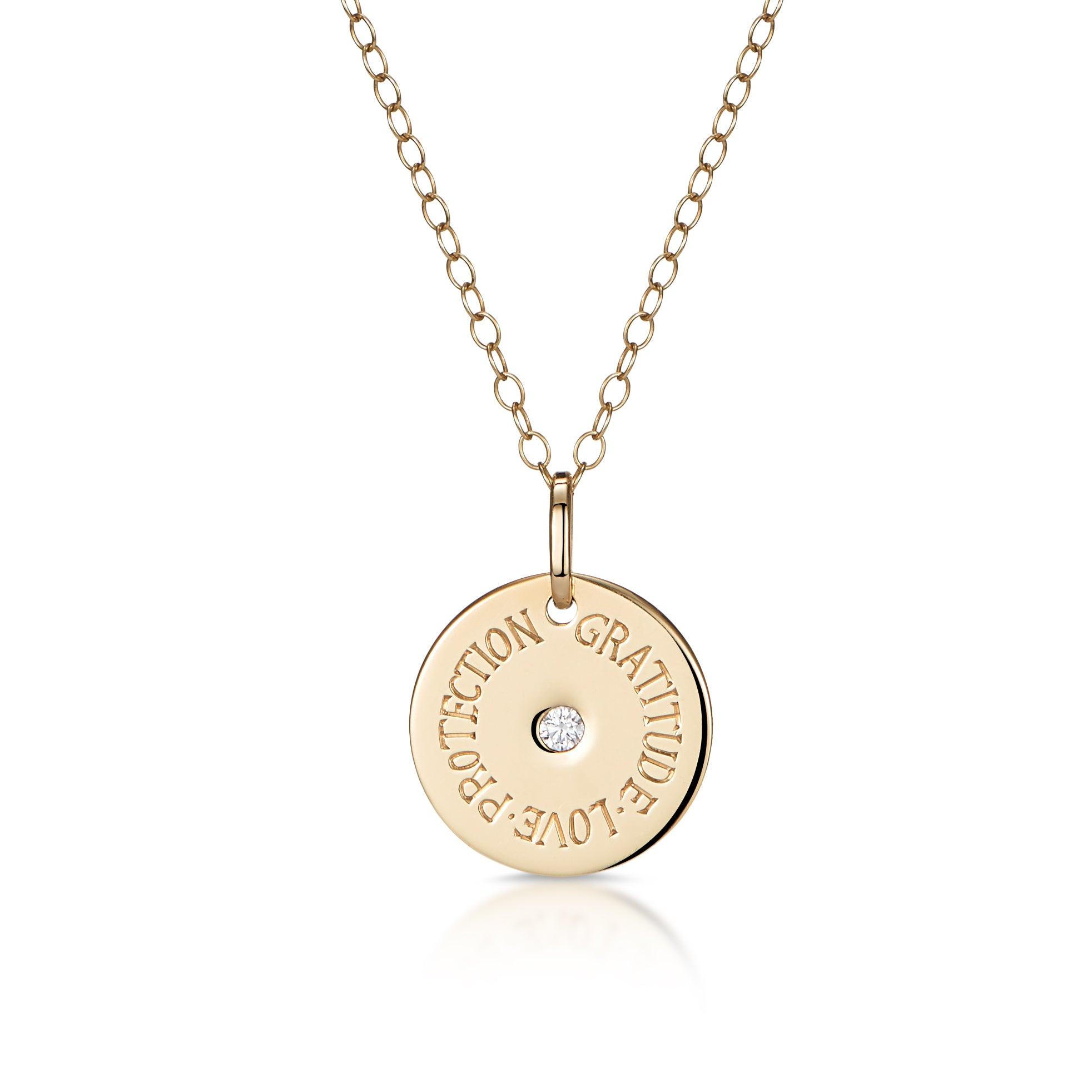 Mantra: Love, Health, Happiness - Gold & Diamond Disc - Minka Jewels