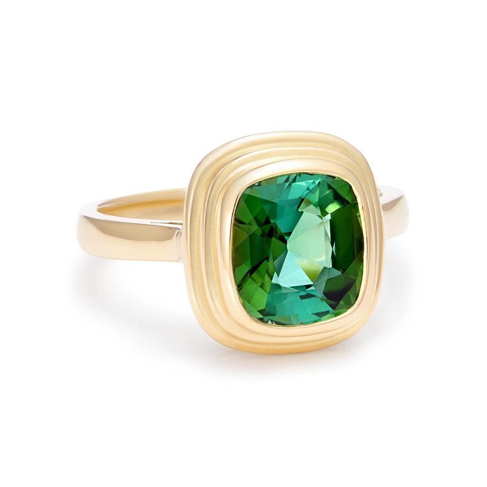 Minka Jewels - One-of-a-kind, 2.25ct tourmaline | Pure 18kt yellow gold | 2.25ct vivid green tourmaline | Cushion cut | Ring size O (USA 7)